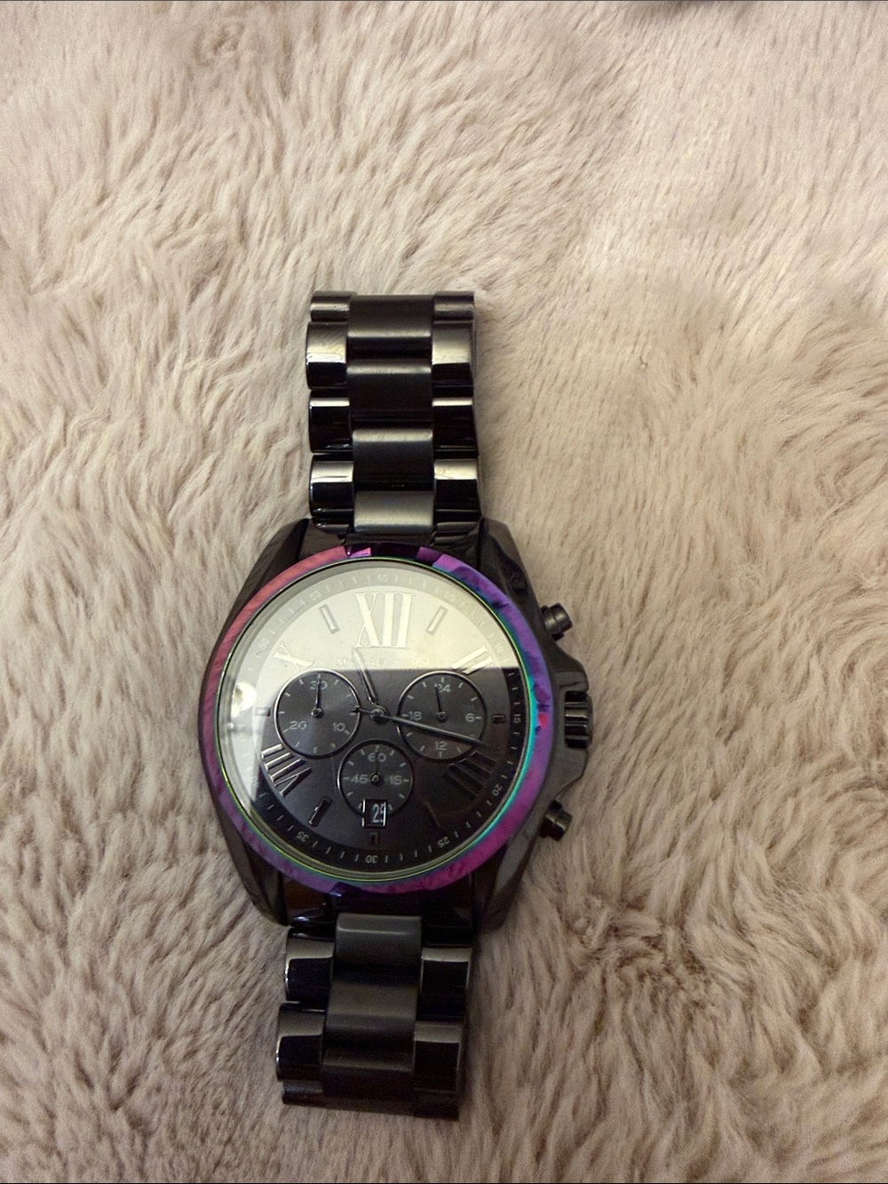 Michael Kors Black Stainless Steel Chronograph Watch with Iridescent Bezel - Picture 8 of 17